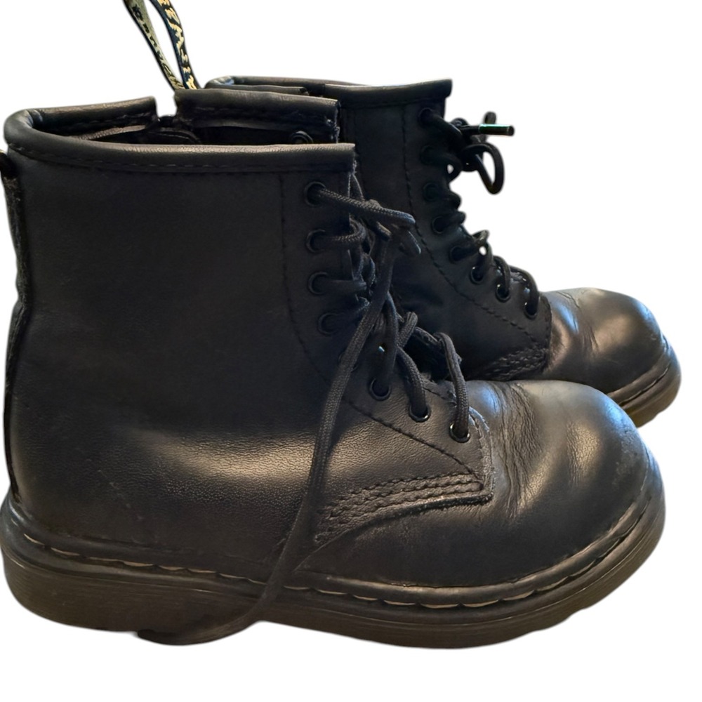 Dr. Martens Delaney Kids Black Leather Lace Up Side Zip Boots US 9 Toddler